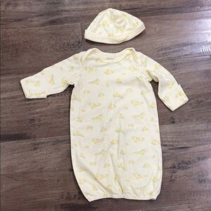Yellow Duck Print Baby Gown and Hat Set